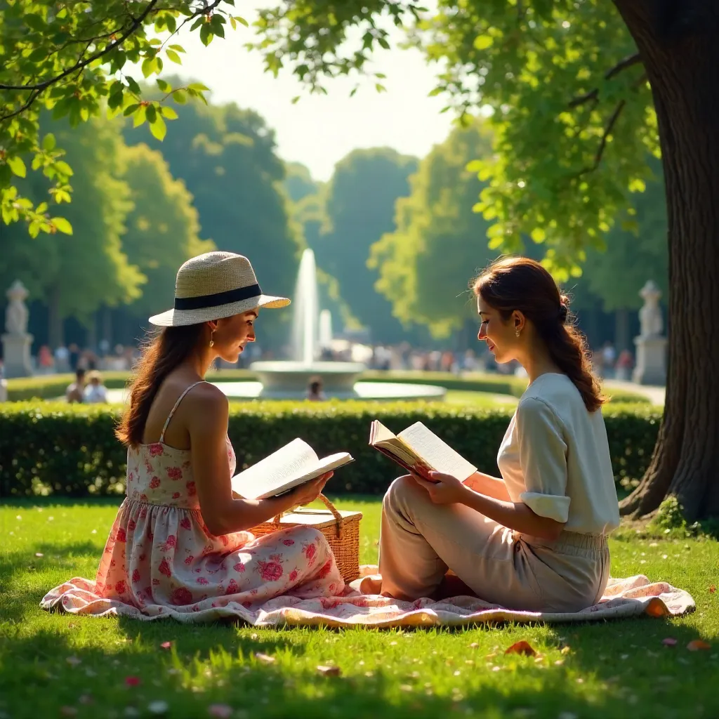 Two Women Reading in Luxembourg Gardens, Paris