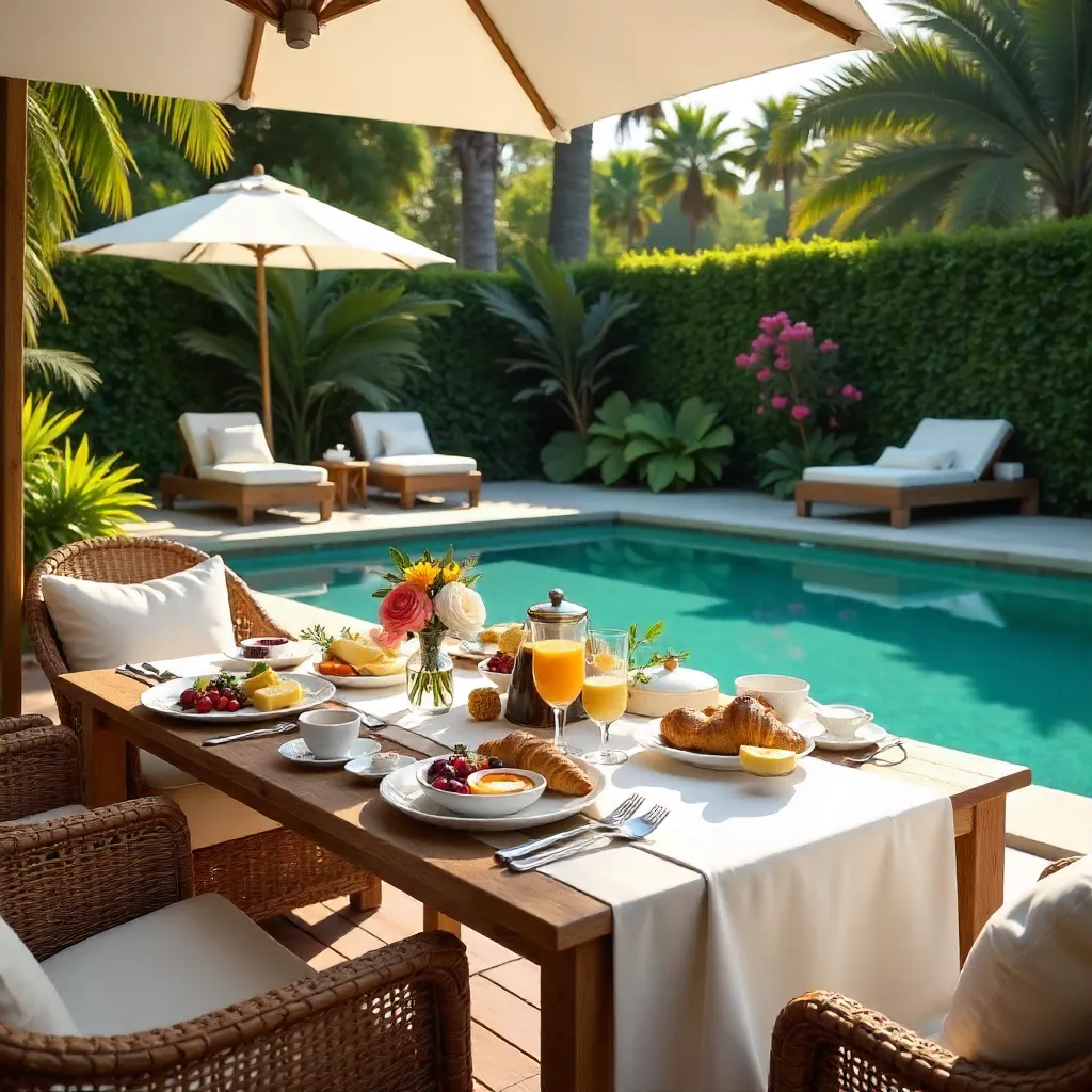 Luxurious Poolside Breakfast by Lush Greenery