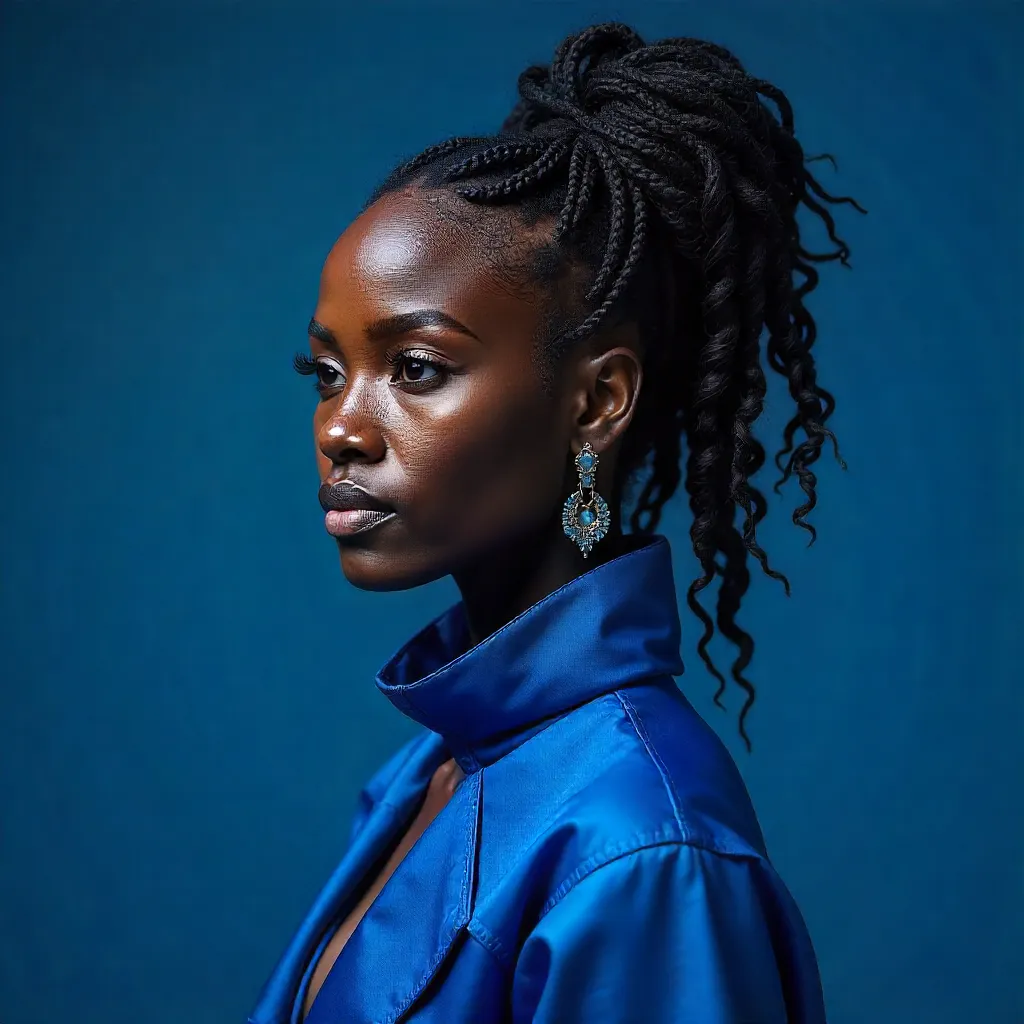 Azure Elegance: Woman in Blue with Creative Hairstyle