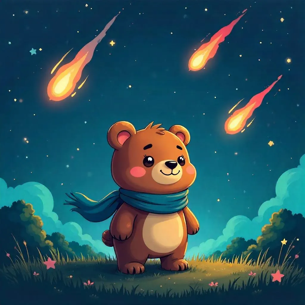 Cartoon Bear in a Meteor Shower