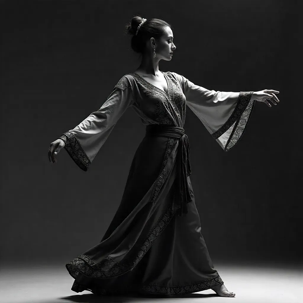 Elegant Black & White Dancer Portrait in Traditional Attire