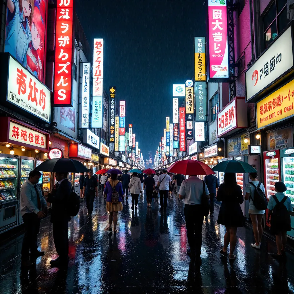 Neon Night in Akihabara: Crowded Electric Wonderland