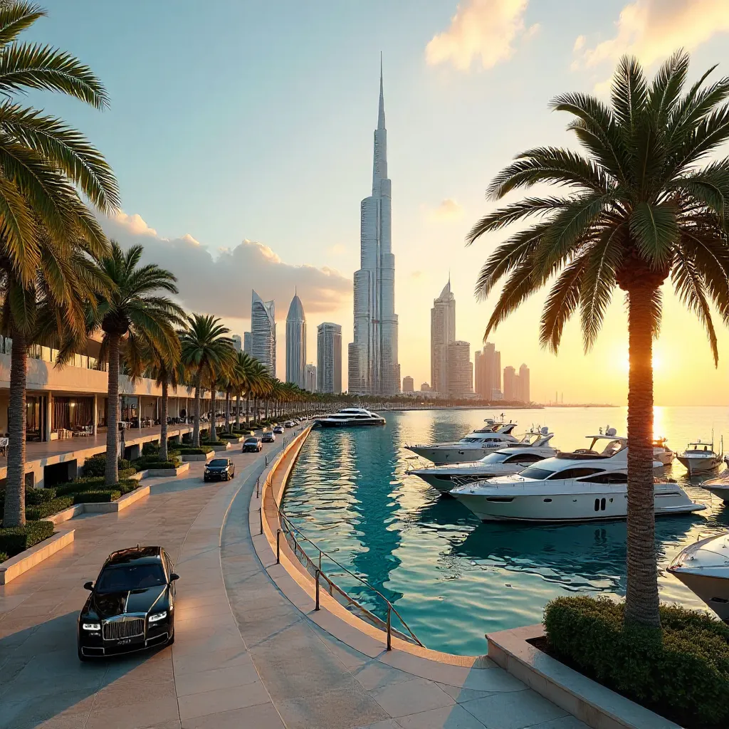 Dubai Palm-Lined Modern Skyline of Luxury