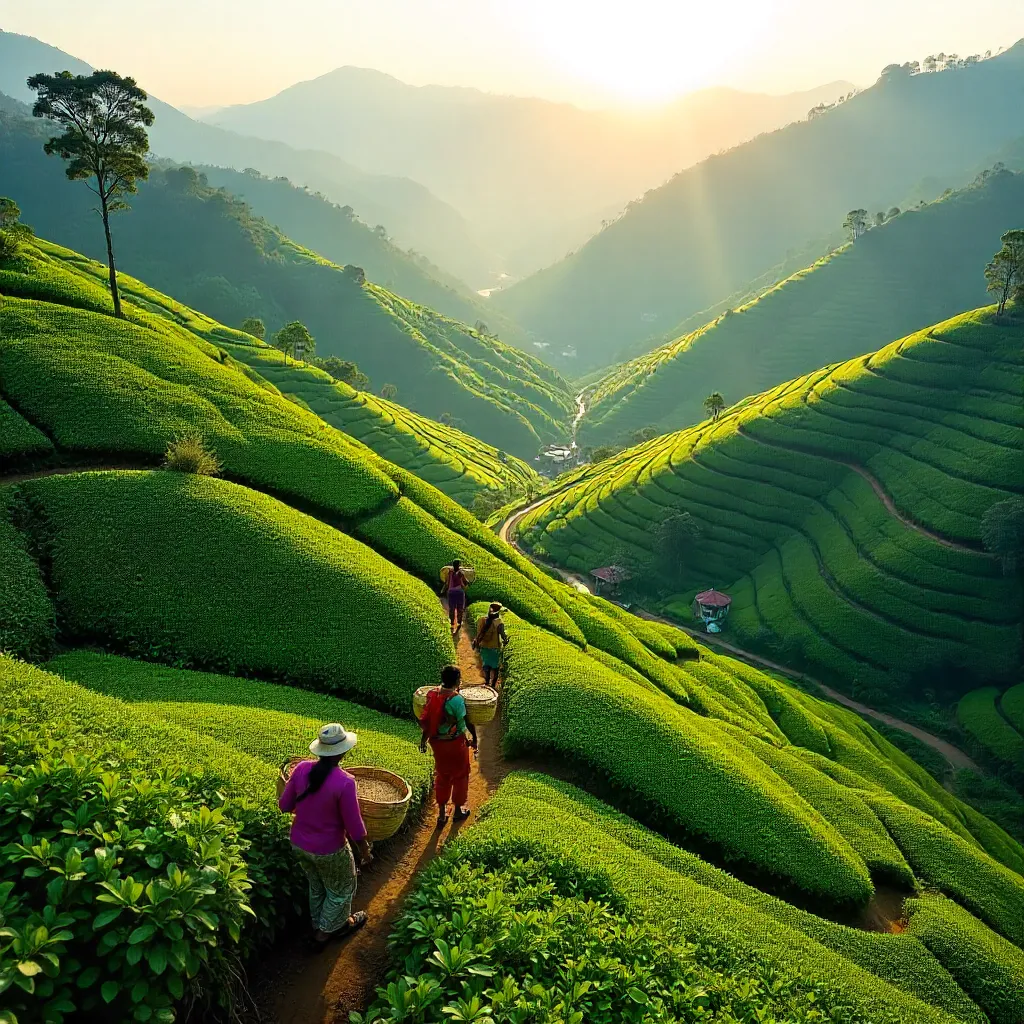 Aerial Tea Terraces of Munnar, Kerala