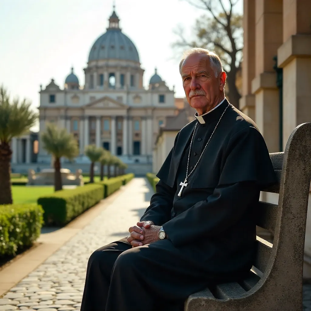 Priest in Vatican Garden with St. Peter's Basilica
