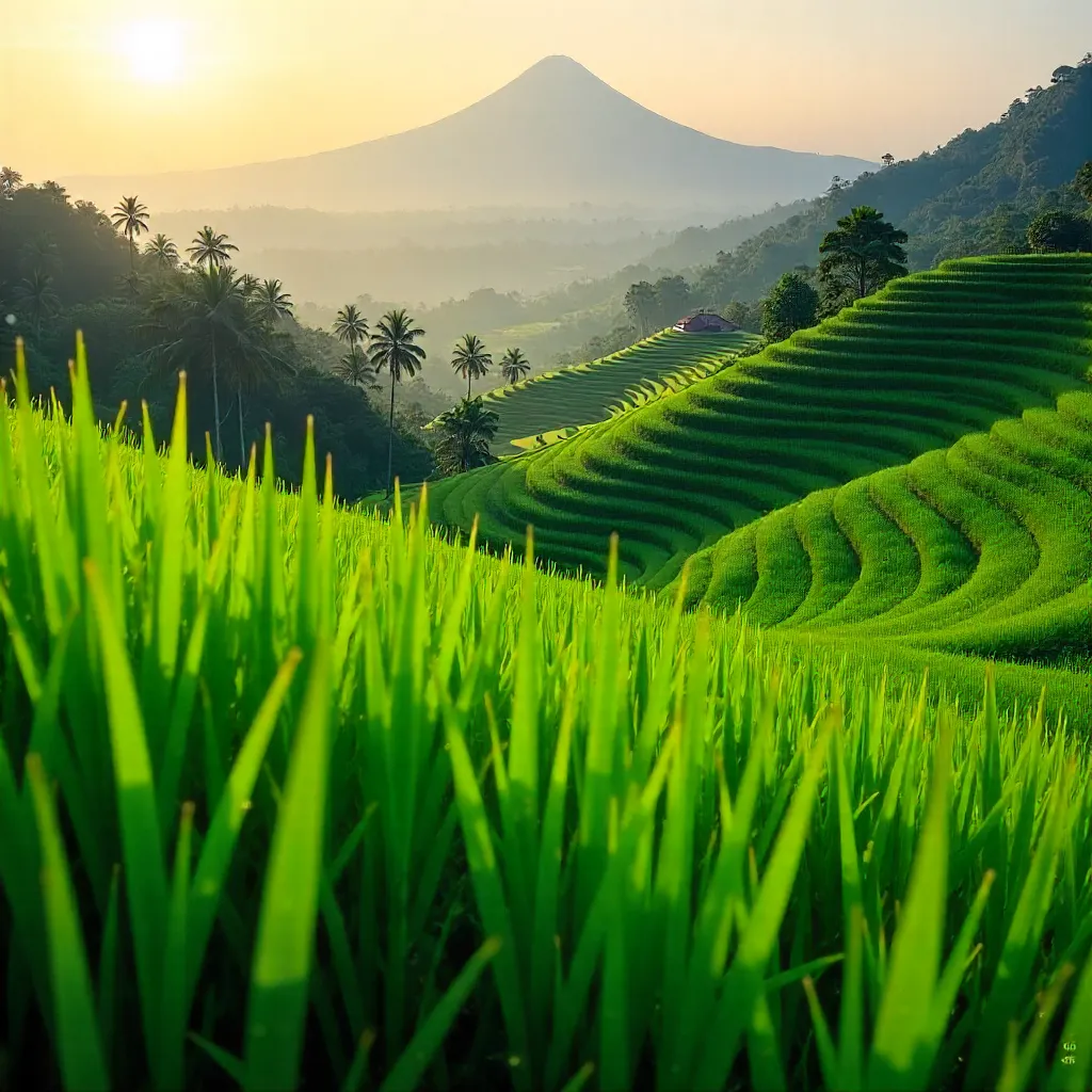 Dew-Kissed Balinese Rice Fields at Dawn