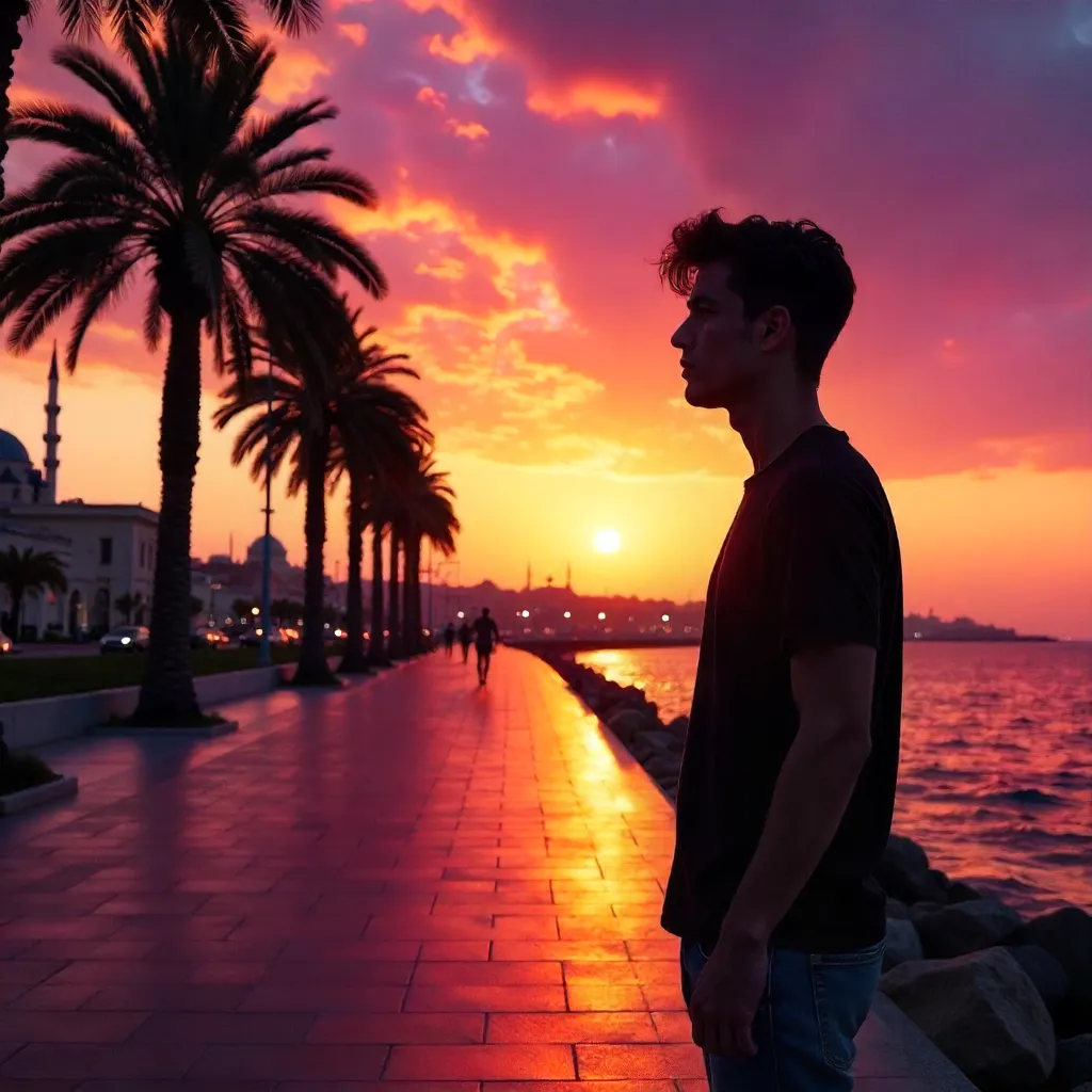 Silhouette at Sunset over Pink Alexandria