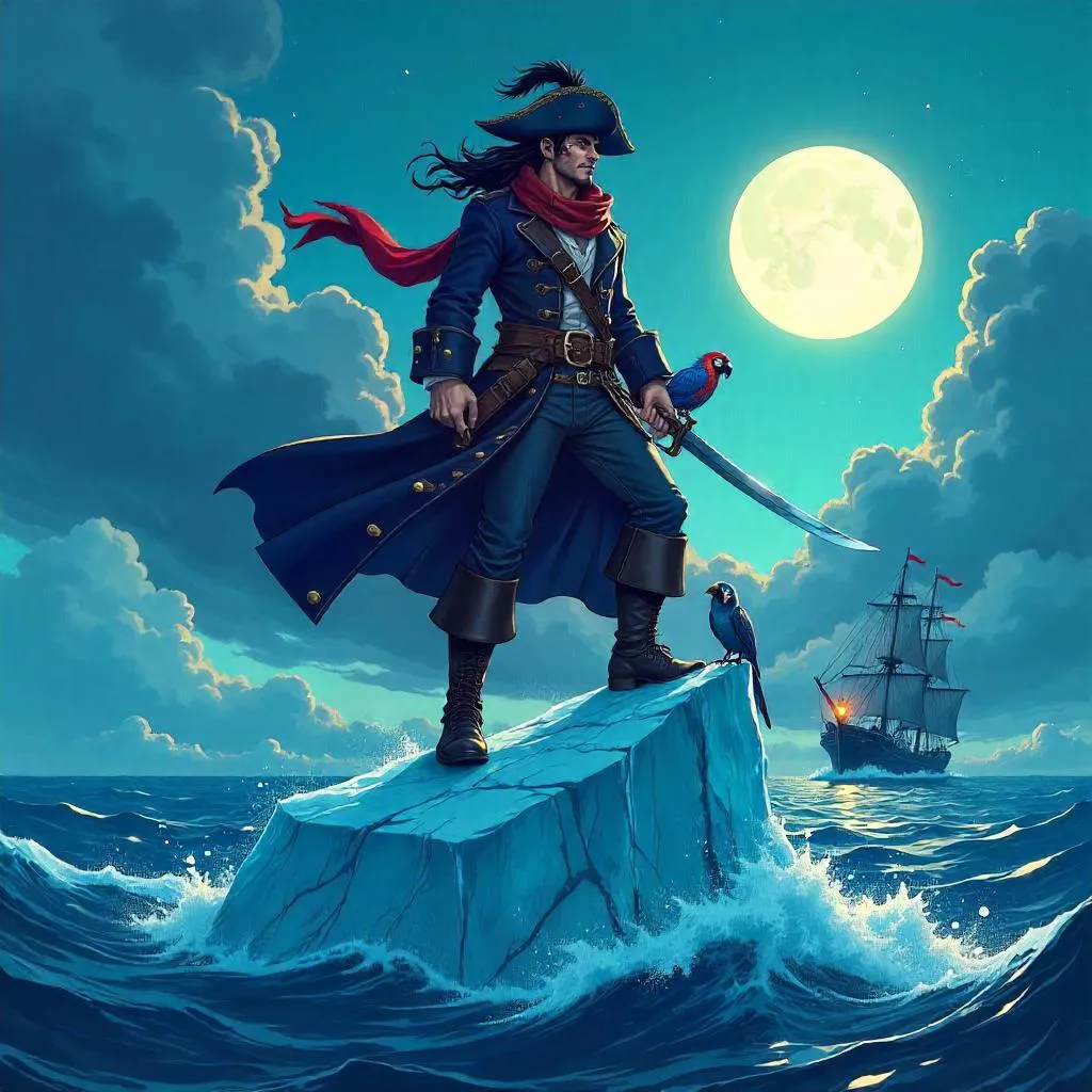 Icebound Anime Pirate on a Floating Iceberg