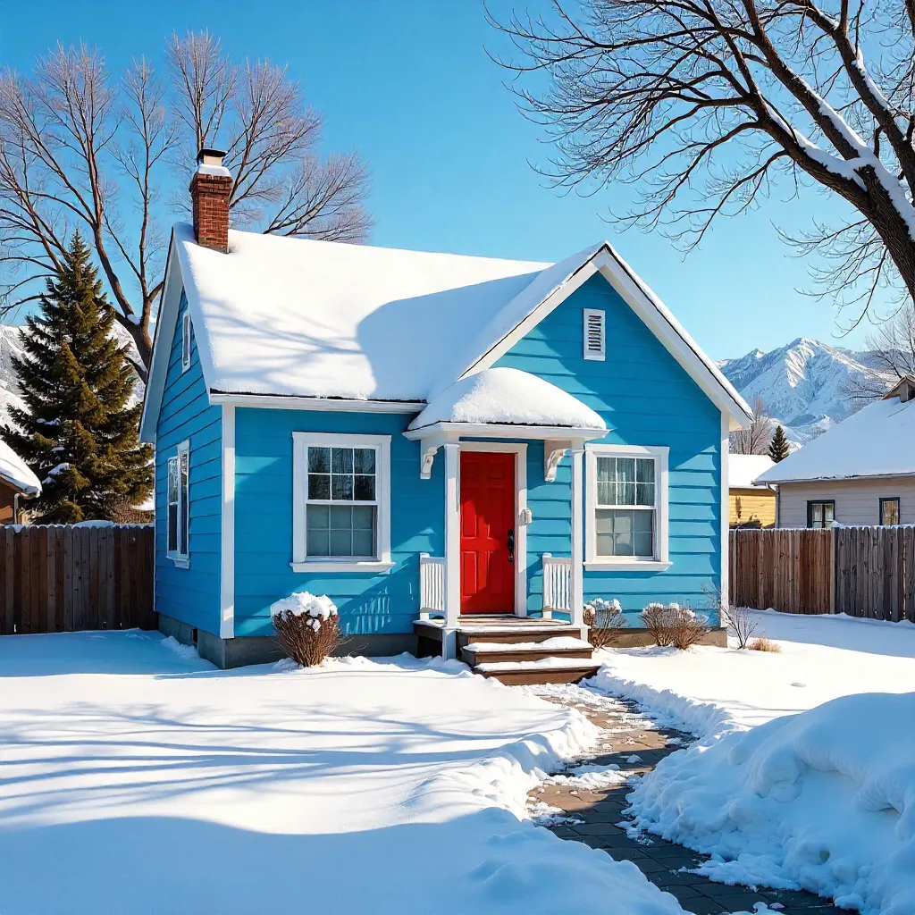 Quaint Blue Boise Winter House Under Clear Skies