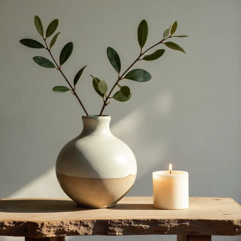 Wabi-Sabi Minimalist Vase with Olive Branches