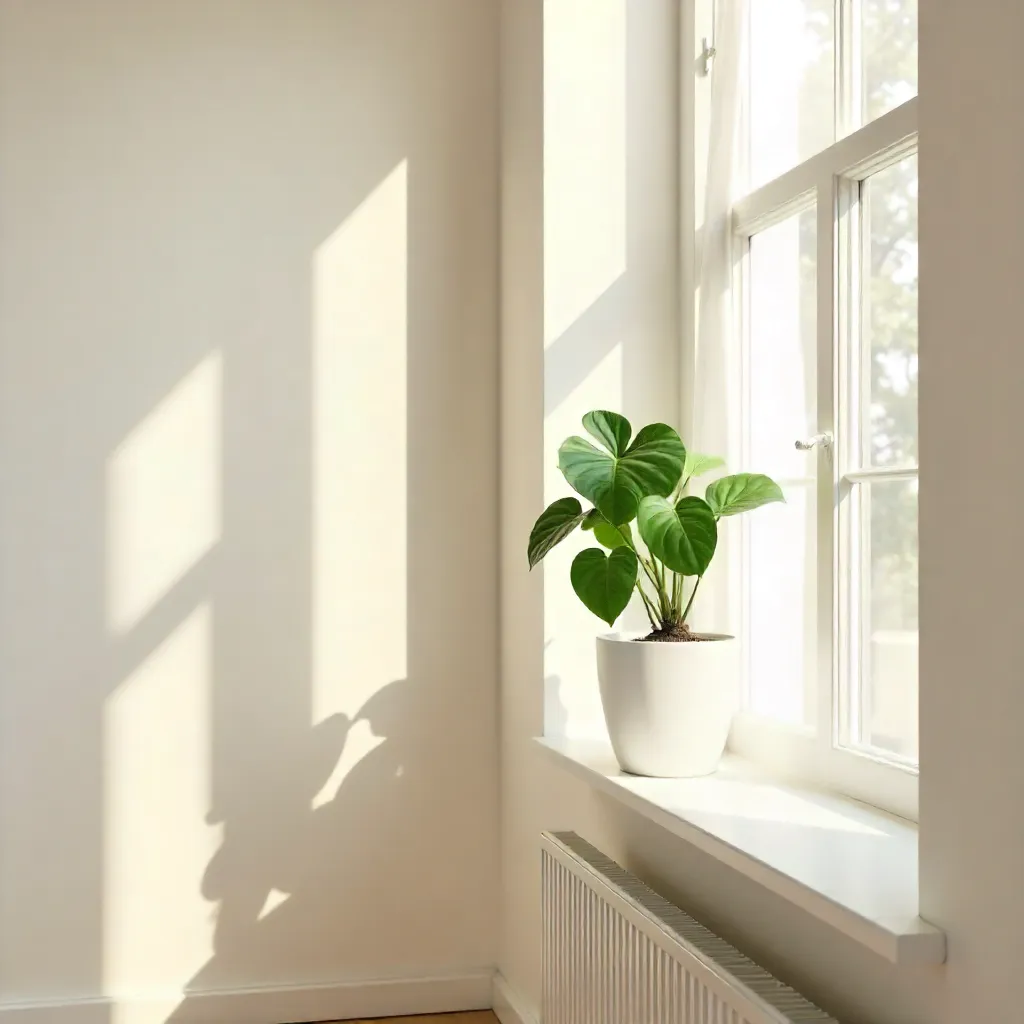 Sunlit Potted Plant in a Minimalist Room