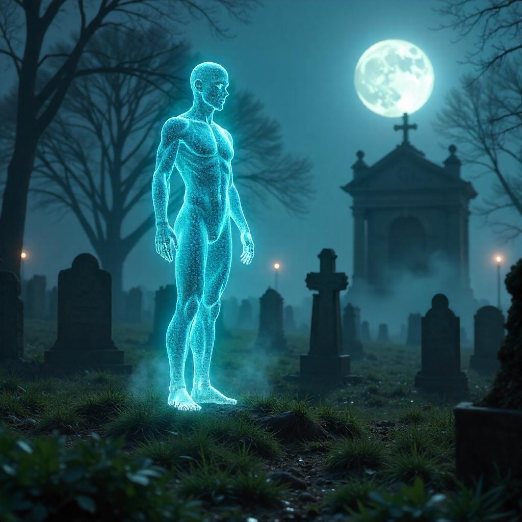 Photorealistic Hologram in a Moonlit Graveyard