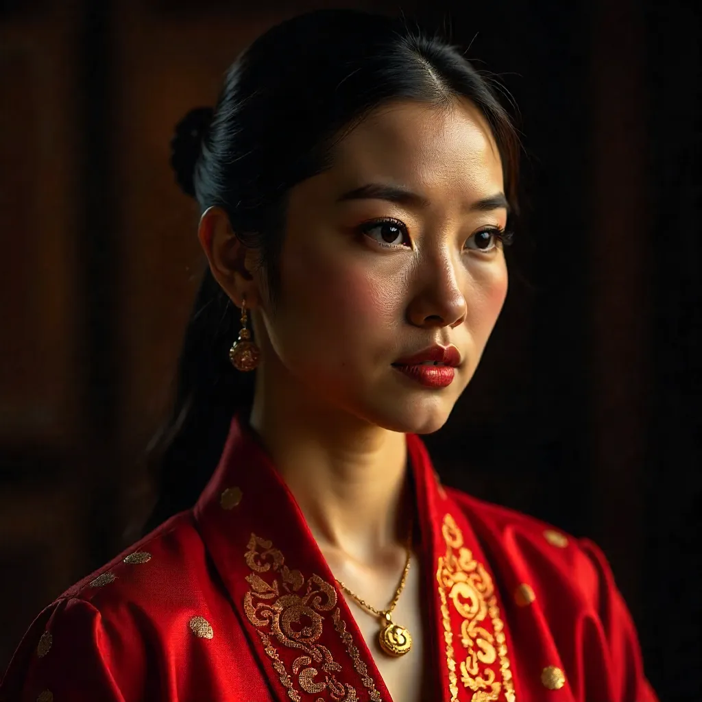 Vibrant Red Traditional Attire Portrait