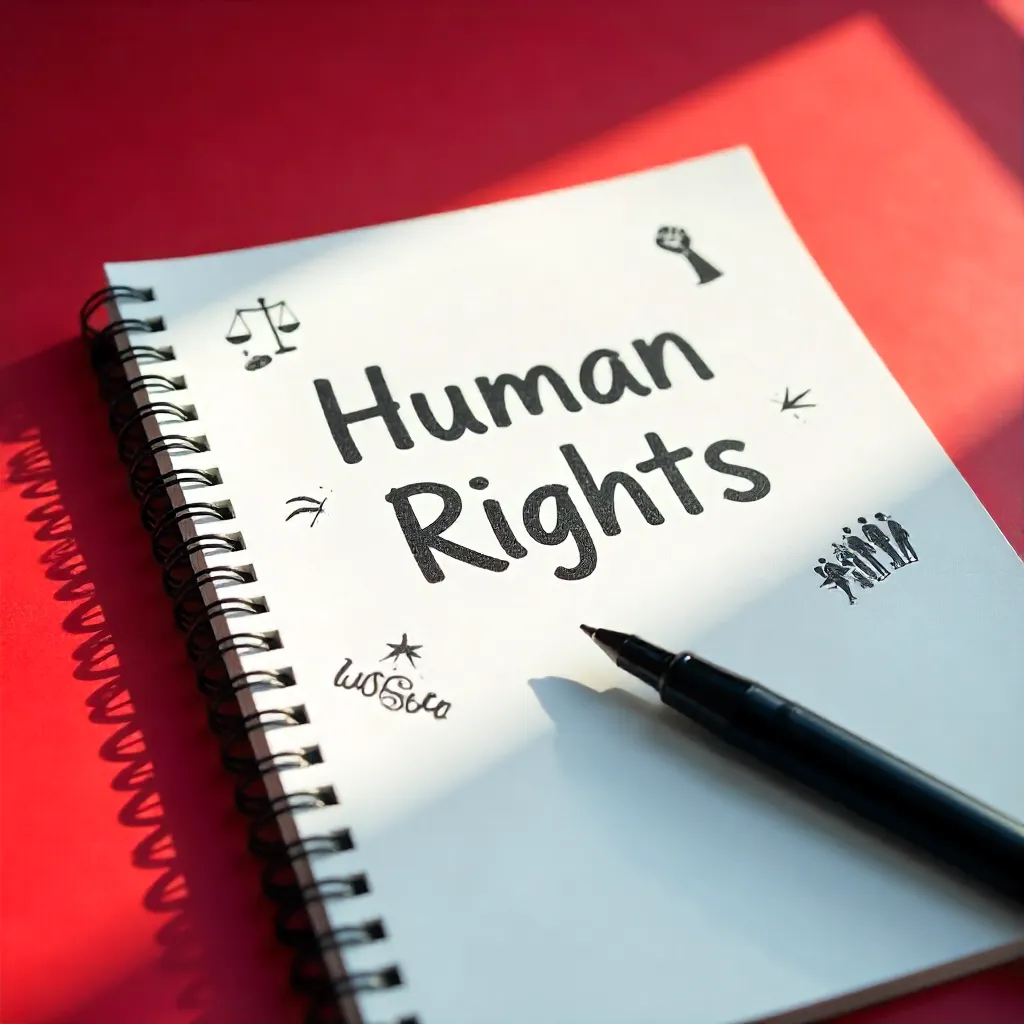Human Rights Notepad on Red Background