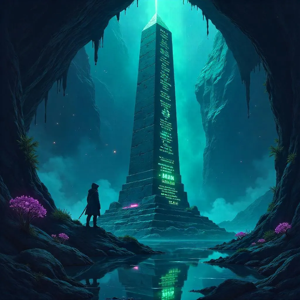 Cave Obelisk in Neon Anime Style