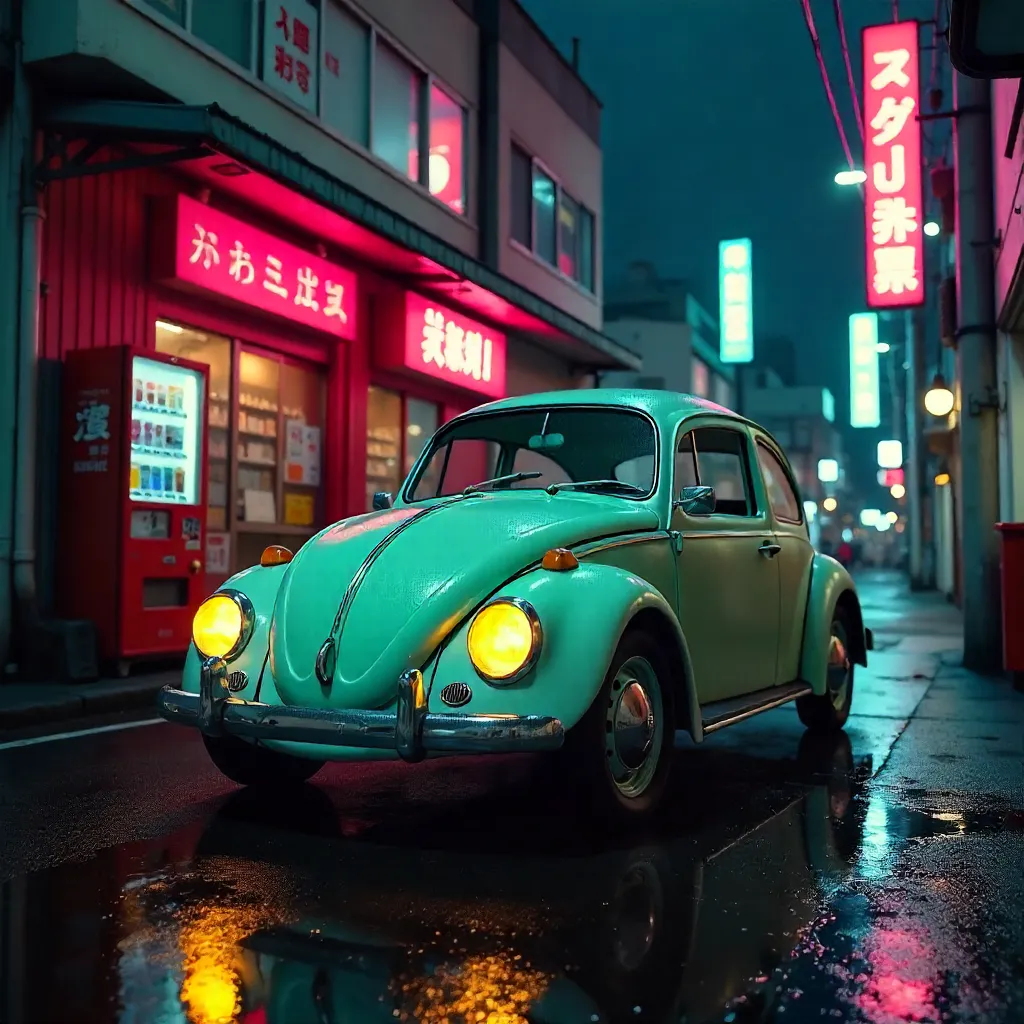 Classic VW Type 3 Under Neon Tokyo Carport