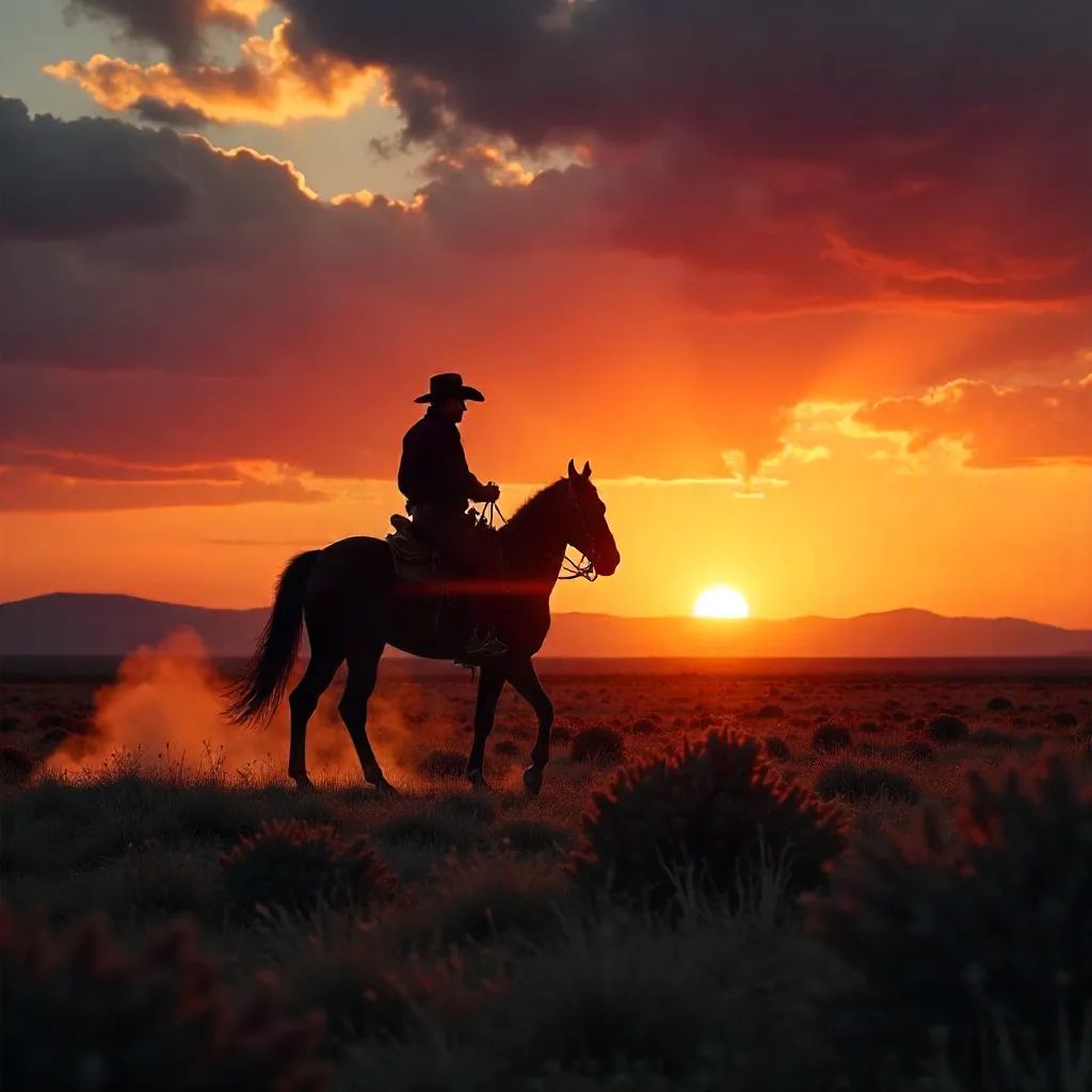 Silhouette Cowboy at Sunset in Ardıç, Kayseri