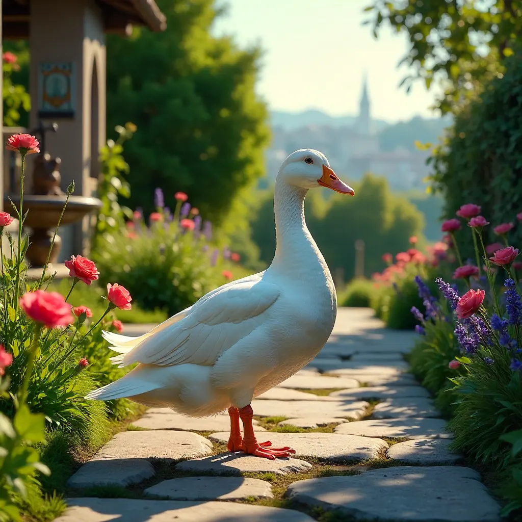 Elegant White Duck in a Lush Ankara Garden