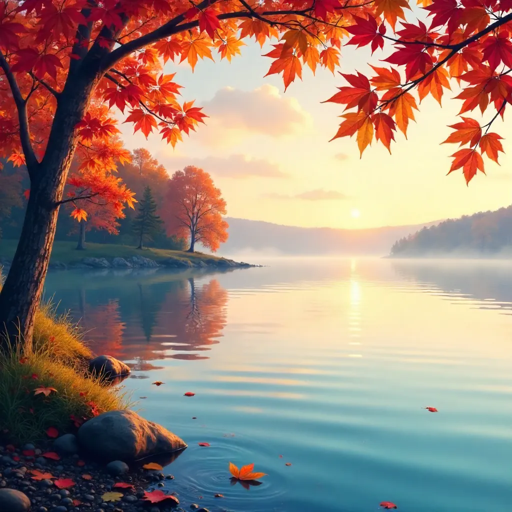 Autumn Framed Tranquil Lake View