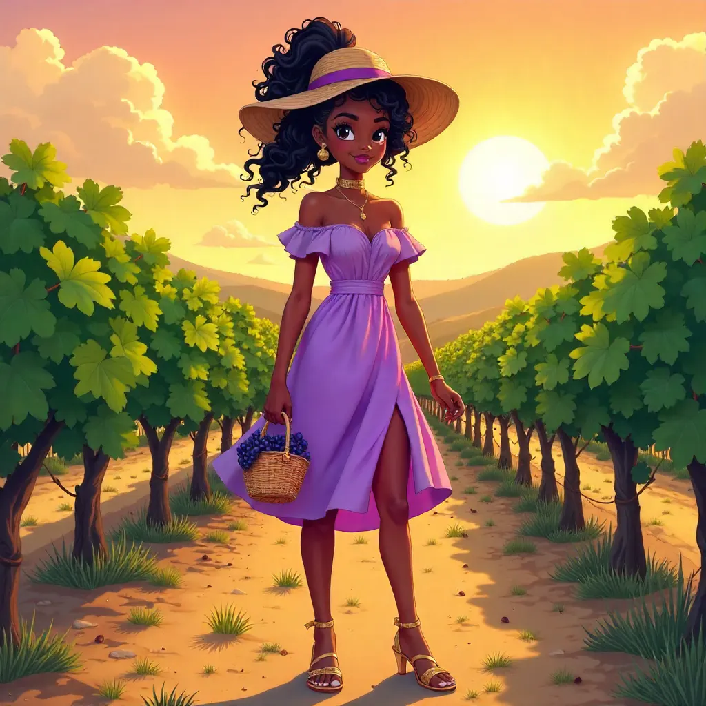 Vineyard Chic: Anime-Inspired Black Girl Portrait