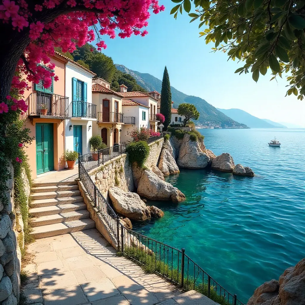 Corfu Coastal Charm: Sunlit Seaside Buildings