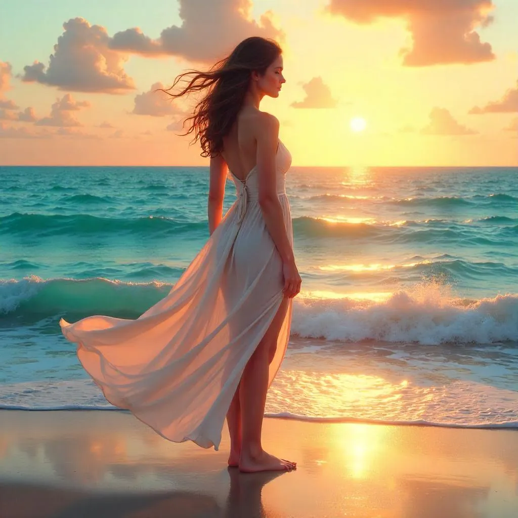 Oceanic Light: Digital Portrait by the Sea