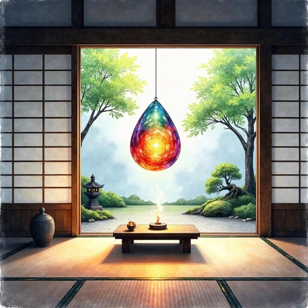 Infinity Stone in a Zen Temple, Watercolor Dream