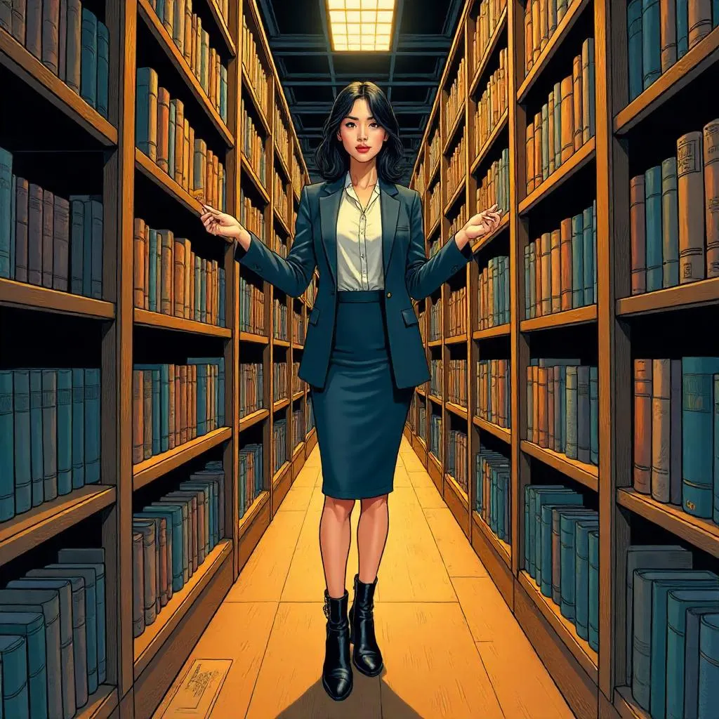 Comic Book Library Heroine in Quiet Stacks