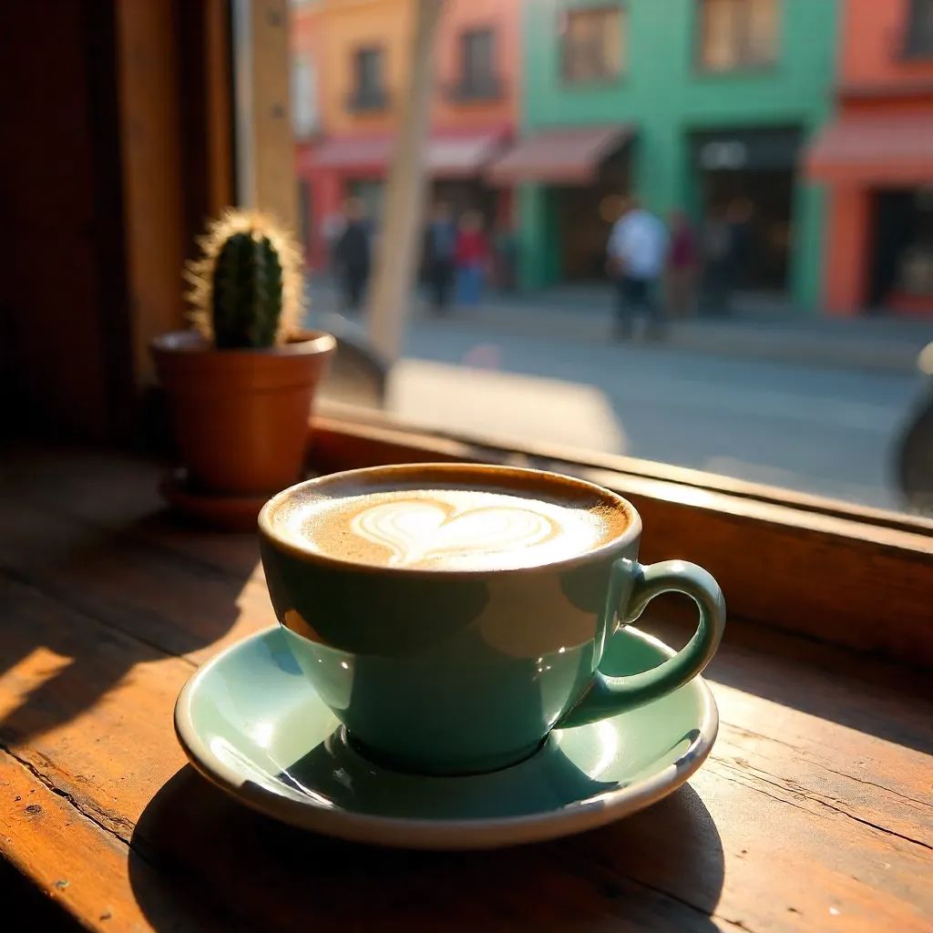 Sunny Tijuana Café Latte with Heart Latte Art