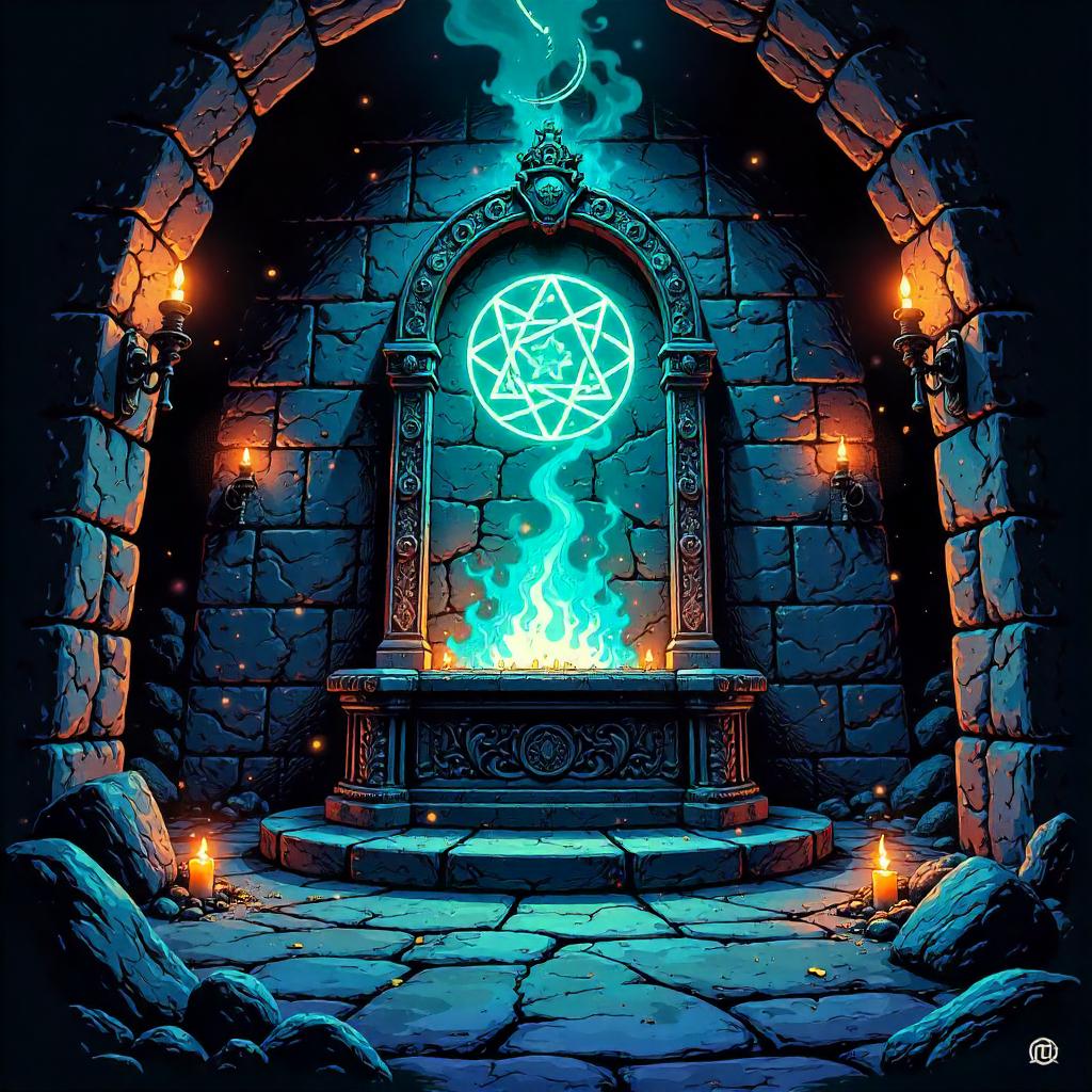 Comic-Book Altar in a Video Game Dungeon