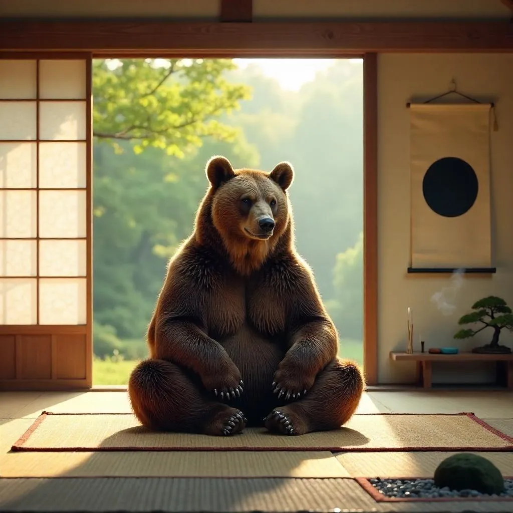 Photoreal Bear in a Tranquil Zen Temple