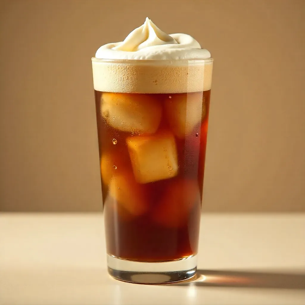 Tall Iced Coffee with Creamy Foam on Neutral Background