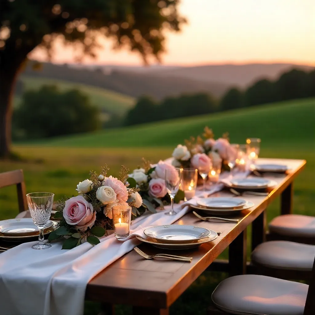 Elegant Outdoor Sunset Dinner Among Rolling Hills
