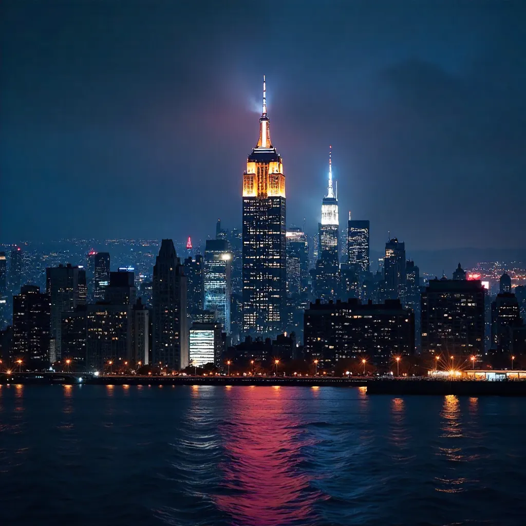 Midnight NYC Skyline: Empire State Building in Focus