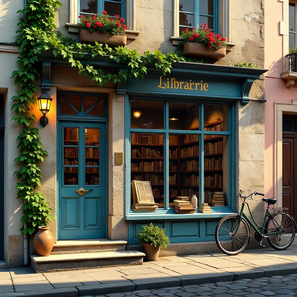 Quaint Clisson Bookshop Facade at Golden Hour