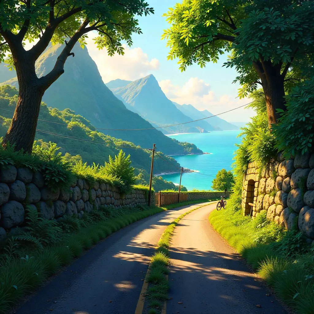 Path to Mountain Vista: Greenery and Ocean