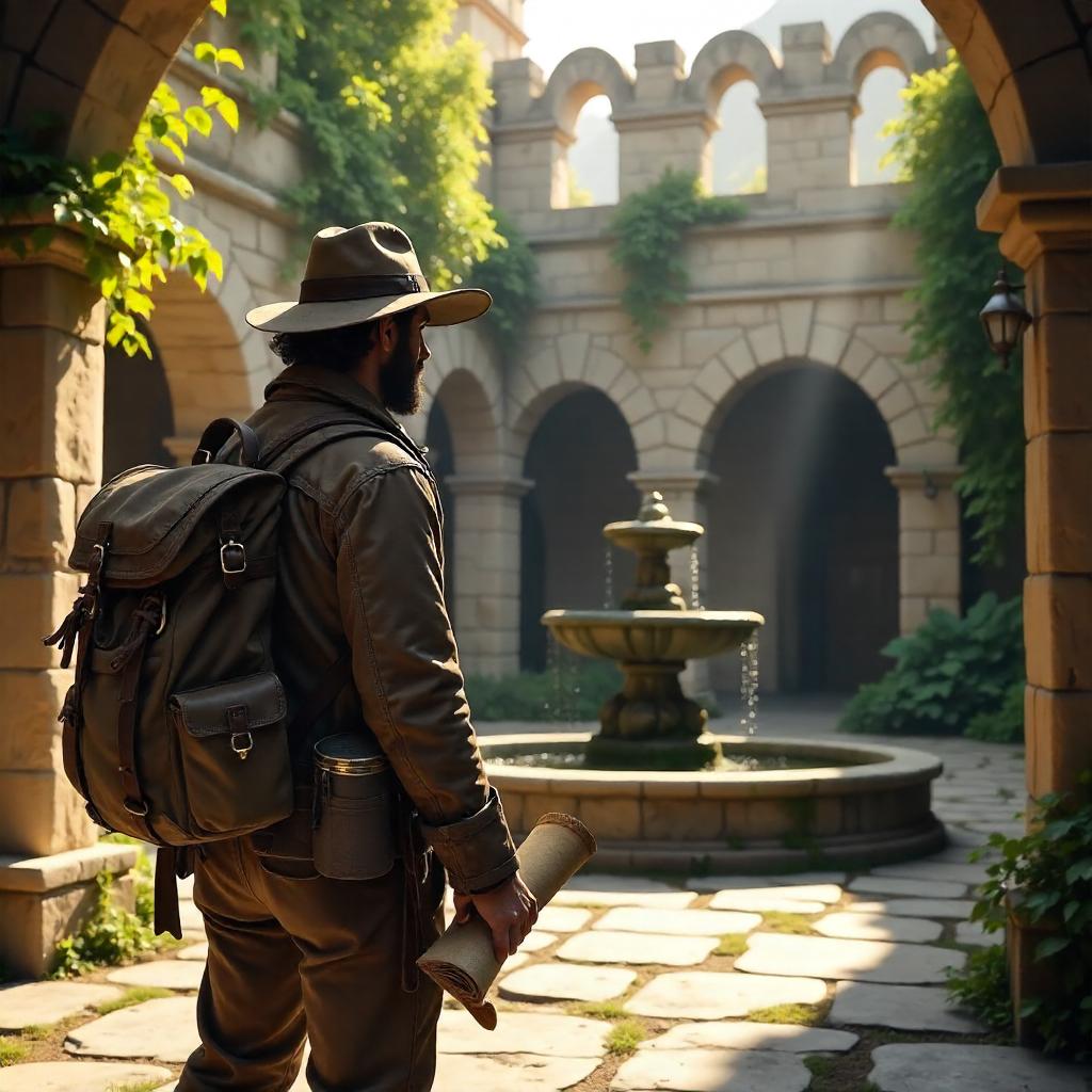 Photoreal Explorer in a Castle Courtyard