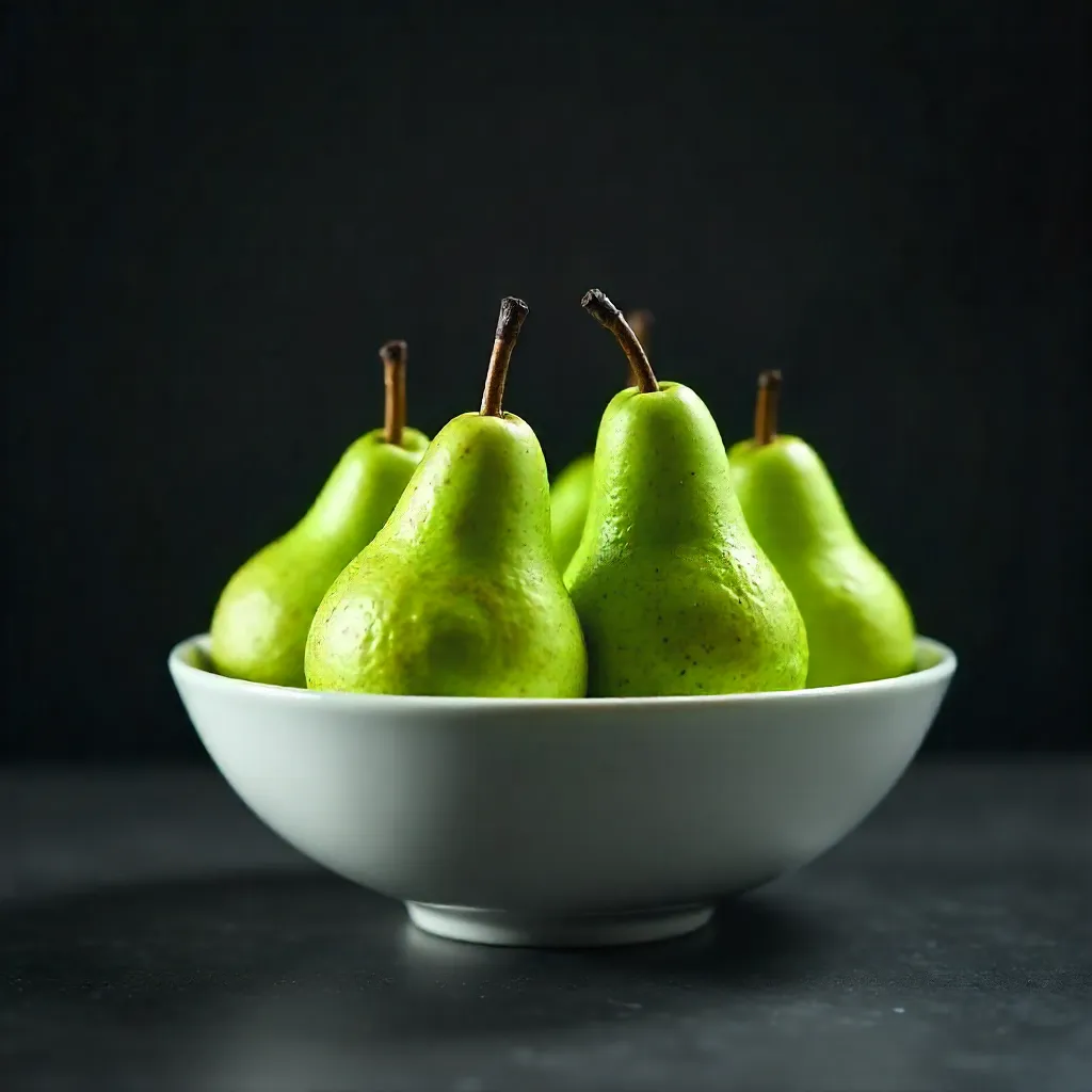 Green Pears in a Minimalist White Bowl