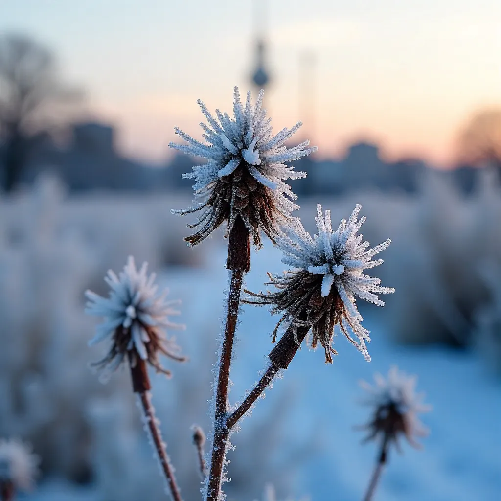 Hoarfrost on Dried Plants in Berlin