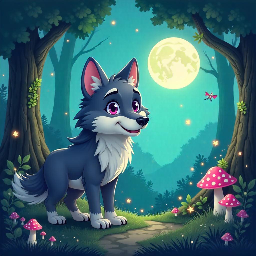 Whimsical Wolf in a Mystical Forest