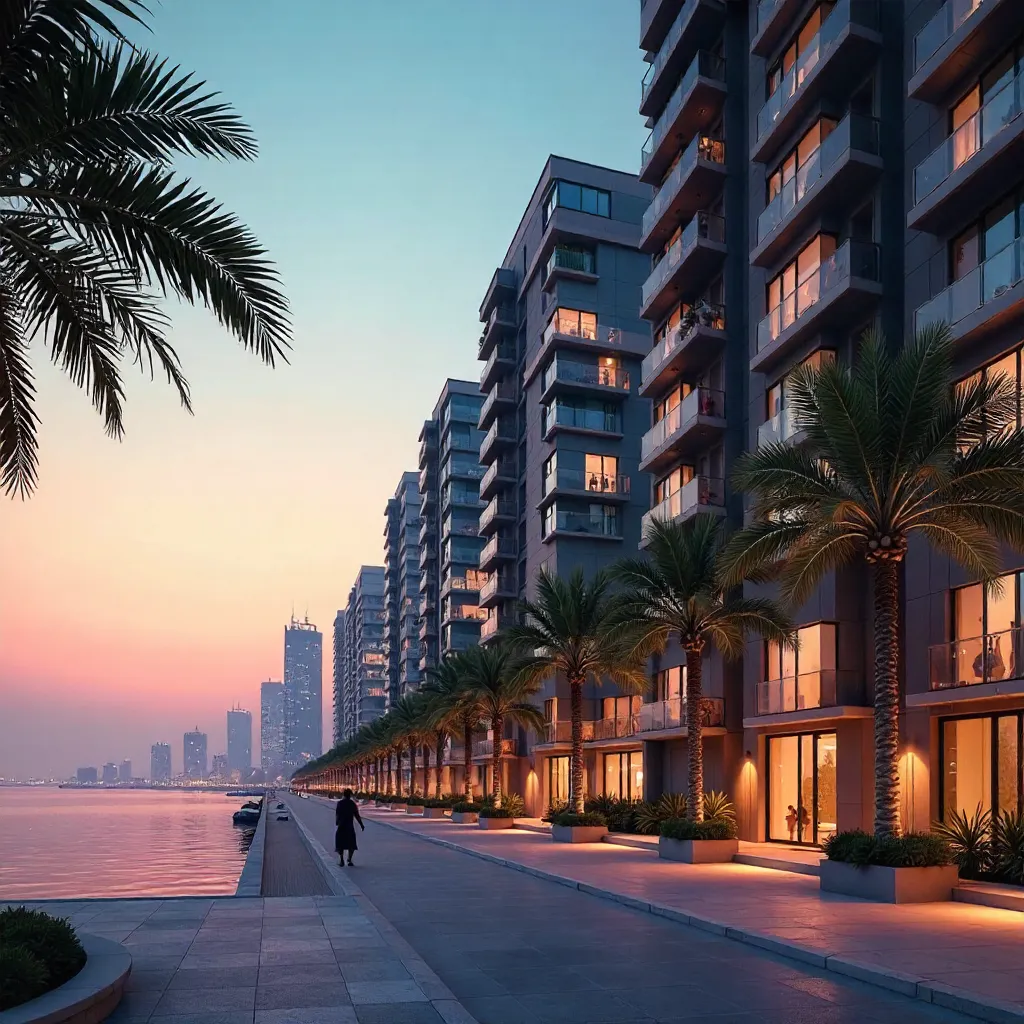 Vibrant Doha Apartments at Dusk: Tranquil Urban Scene