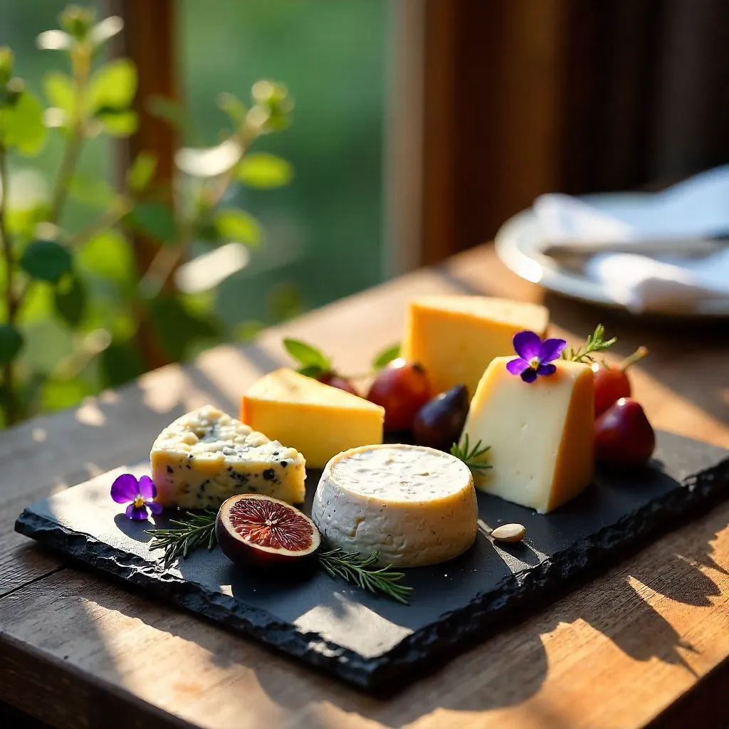 Elegant Sunlit Cheese Platter with Edible Flowers