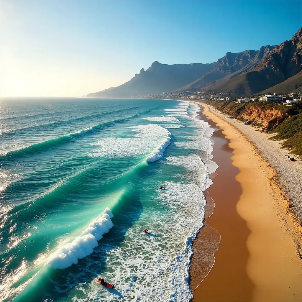 Aerial Cape Town Beach: Waves and Coastline