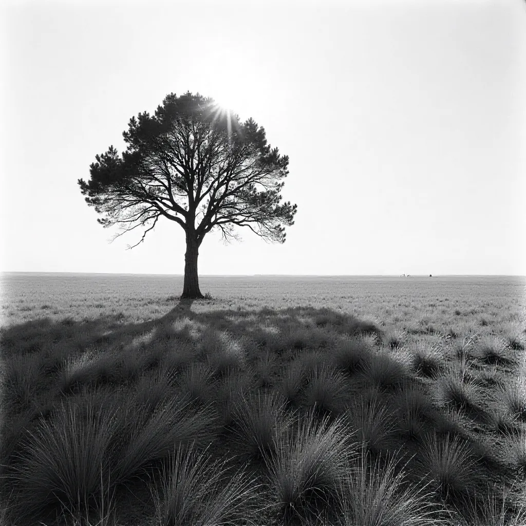 Solitary Tree in a Vast Monochrome Field