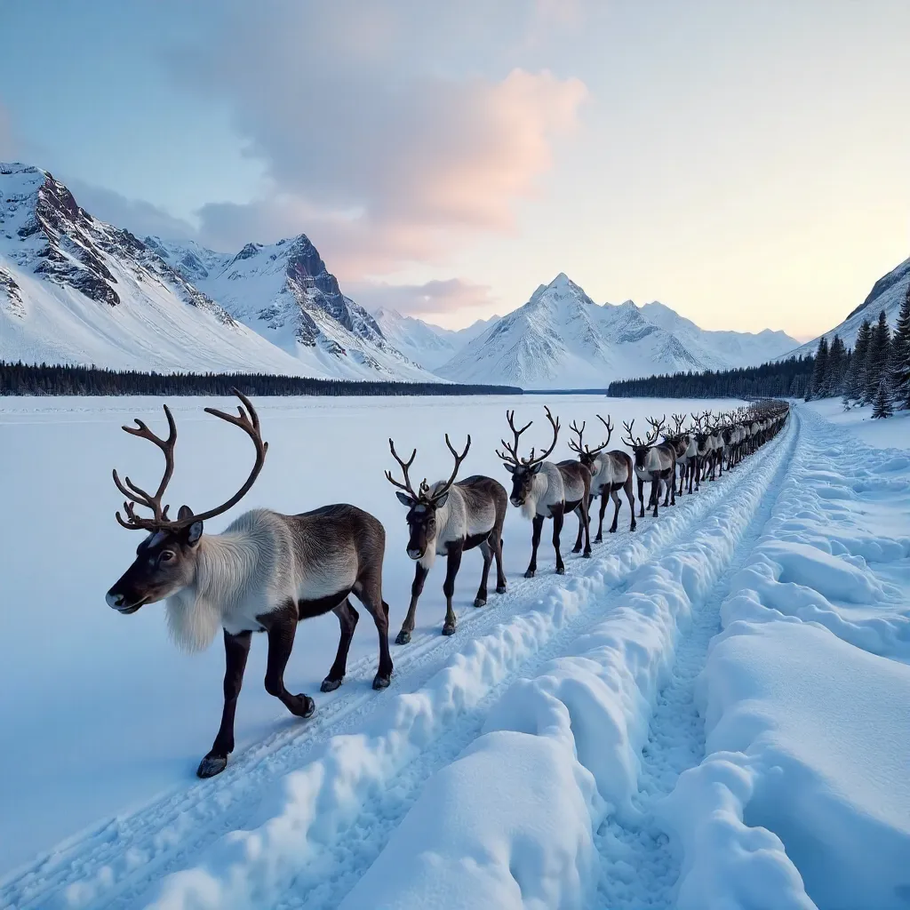 Reindeer Caravan Across Norwegian Snowfields