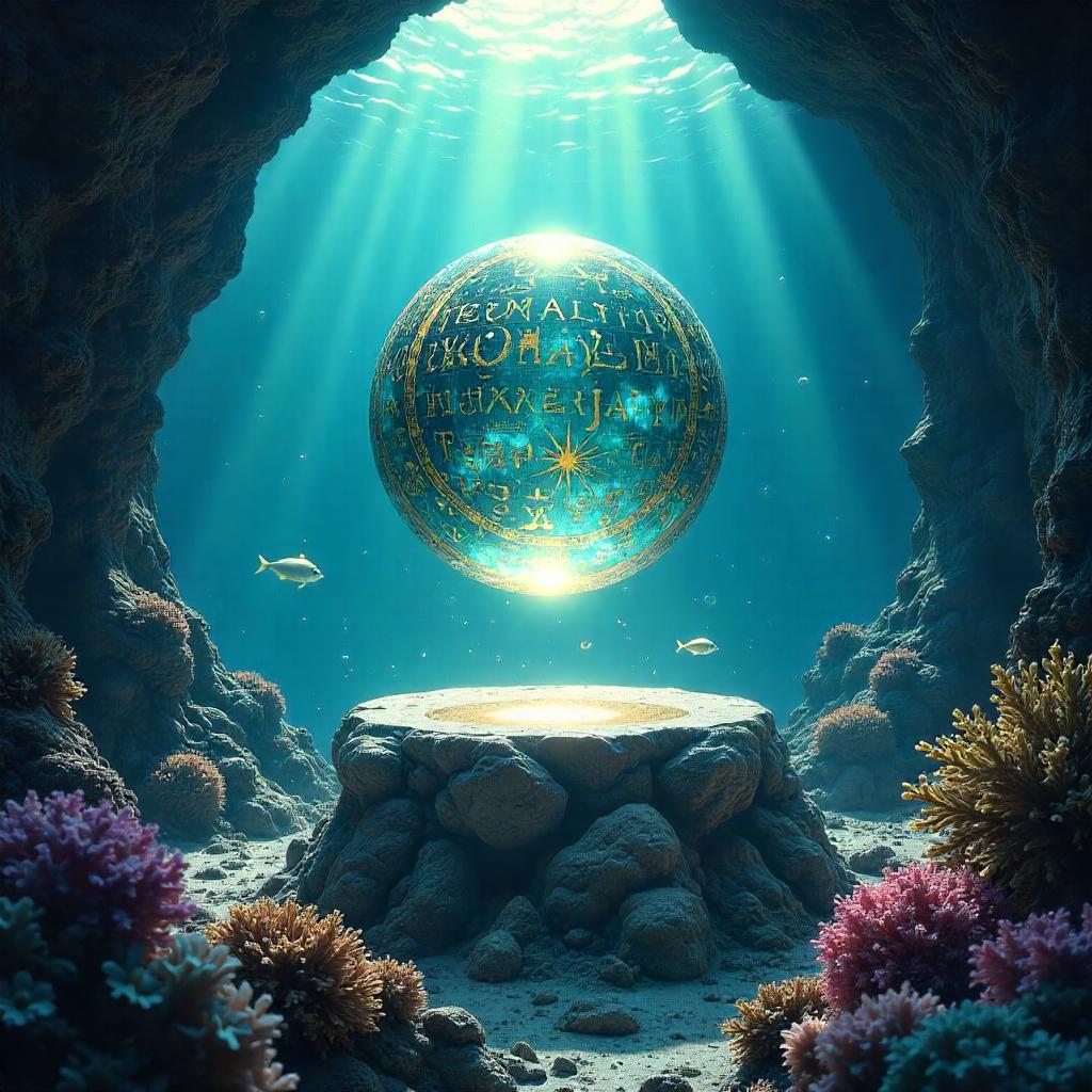 Underwater Sacred Relic in Digital Glow