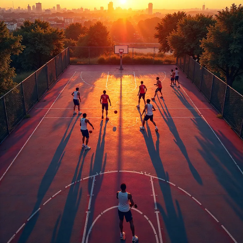 Sunset Overhead: Outdoor Court Basketball