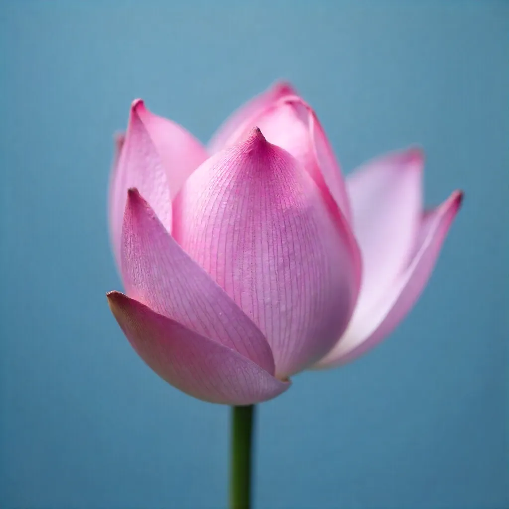 Elegant Pink Lotus Bud: Close-Up on Soft Blue