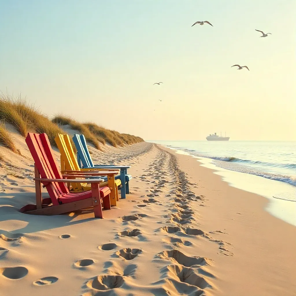 Tranquil Cuxhaven Beach with Strandkörbe and Horizon Ship
