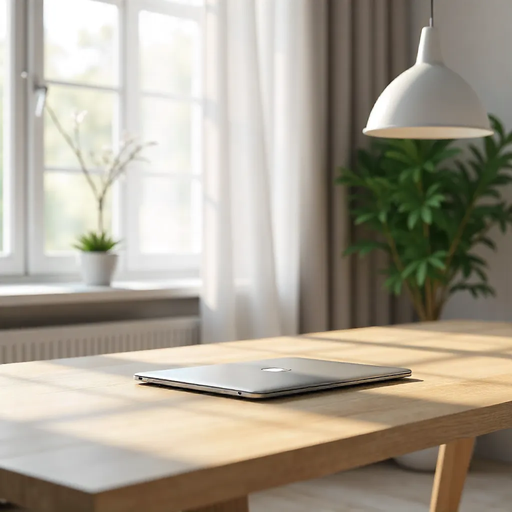 Minimalist Office: Laptop on Wooden Table